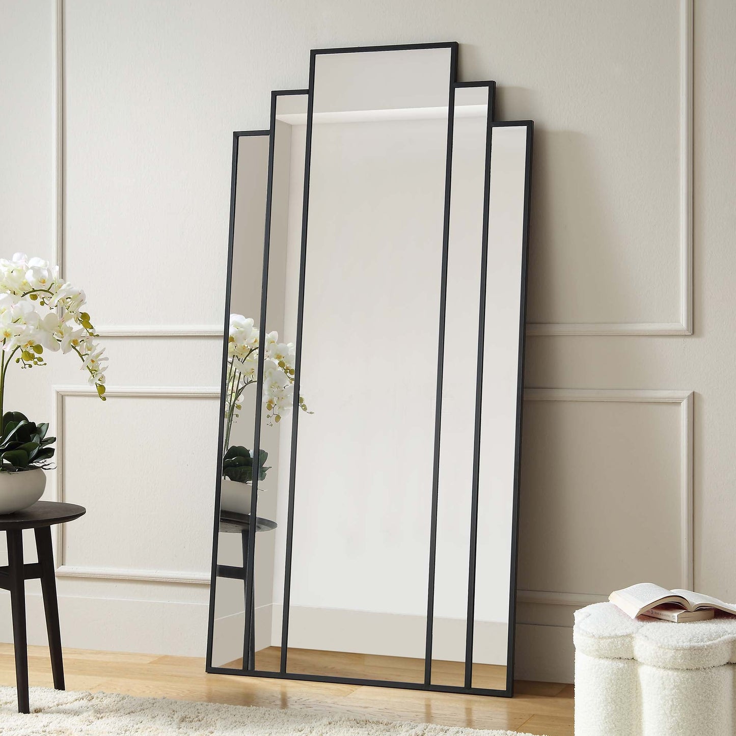 Miroir de sol Art Déco Sonia avec cadre en métal noir 179 x 90 cm