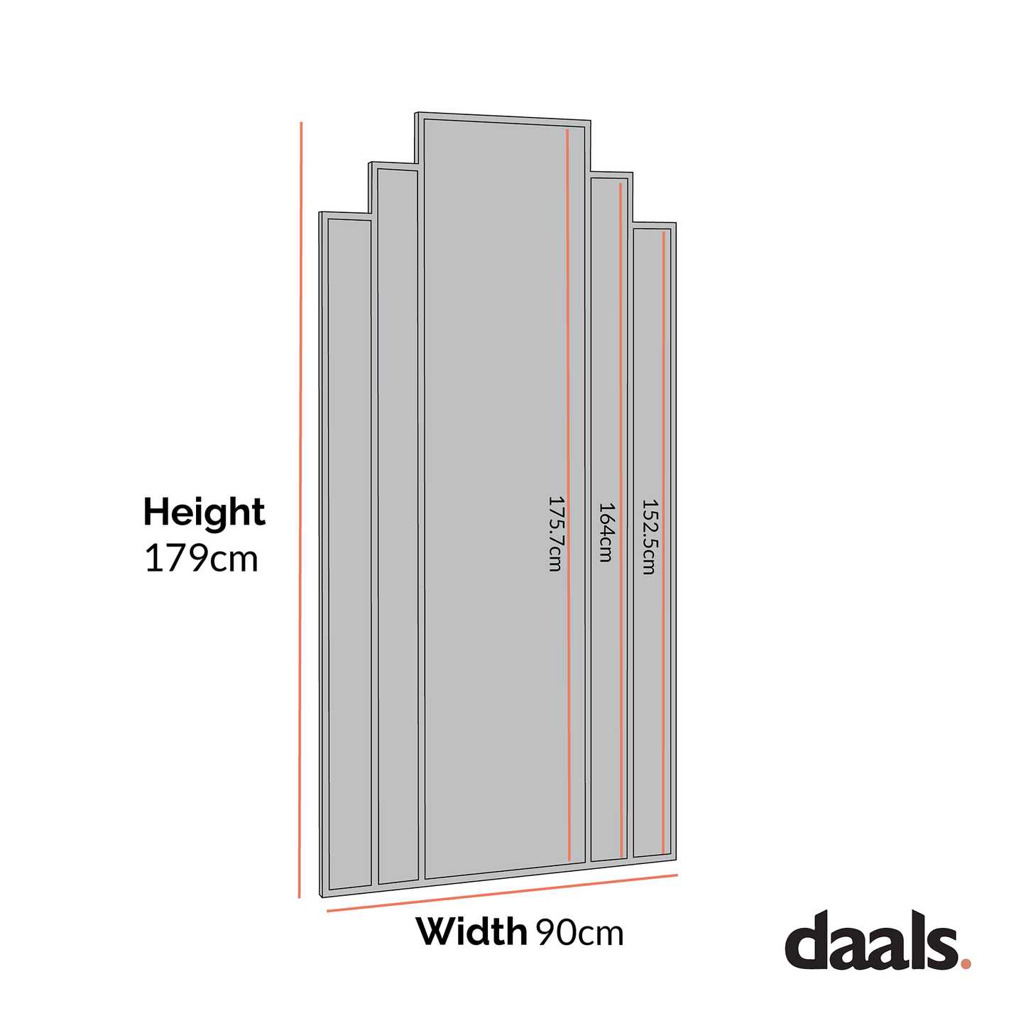 Miroir de sol Art Déco Sonia avec cadre en métal noir 179 x 90 cm