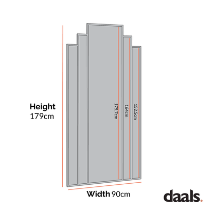 Miroir de sol Art Déco Sonia avec cadre en métal noir 179 x 90 cm