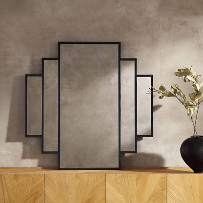 Miroir mural carré Art Déco Sonia avec cadre en métal noir 90 x 90 cm