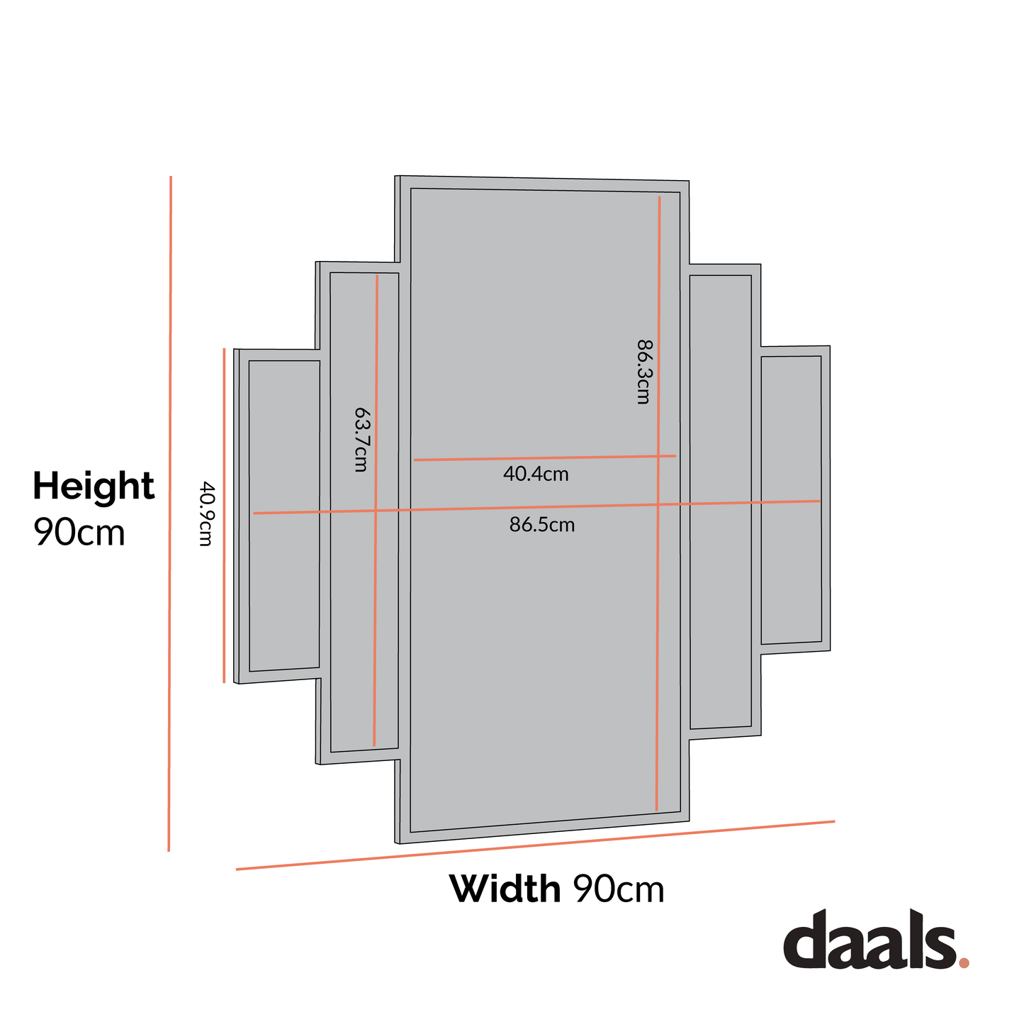 Miroir mural carré Art Déco Sonia avec cadre en métal noir 90 x 90 cm