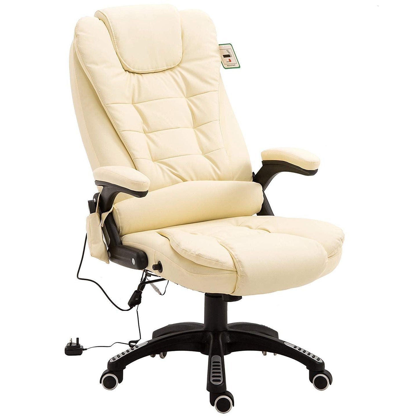 Fauteuil de bureau pivotant et inclinable, rembourré et avec fonction de massage vibrant, MM17 Crème