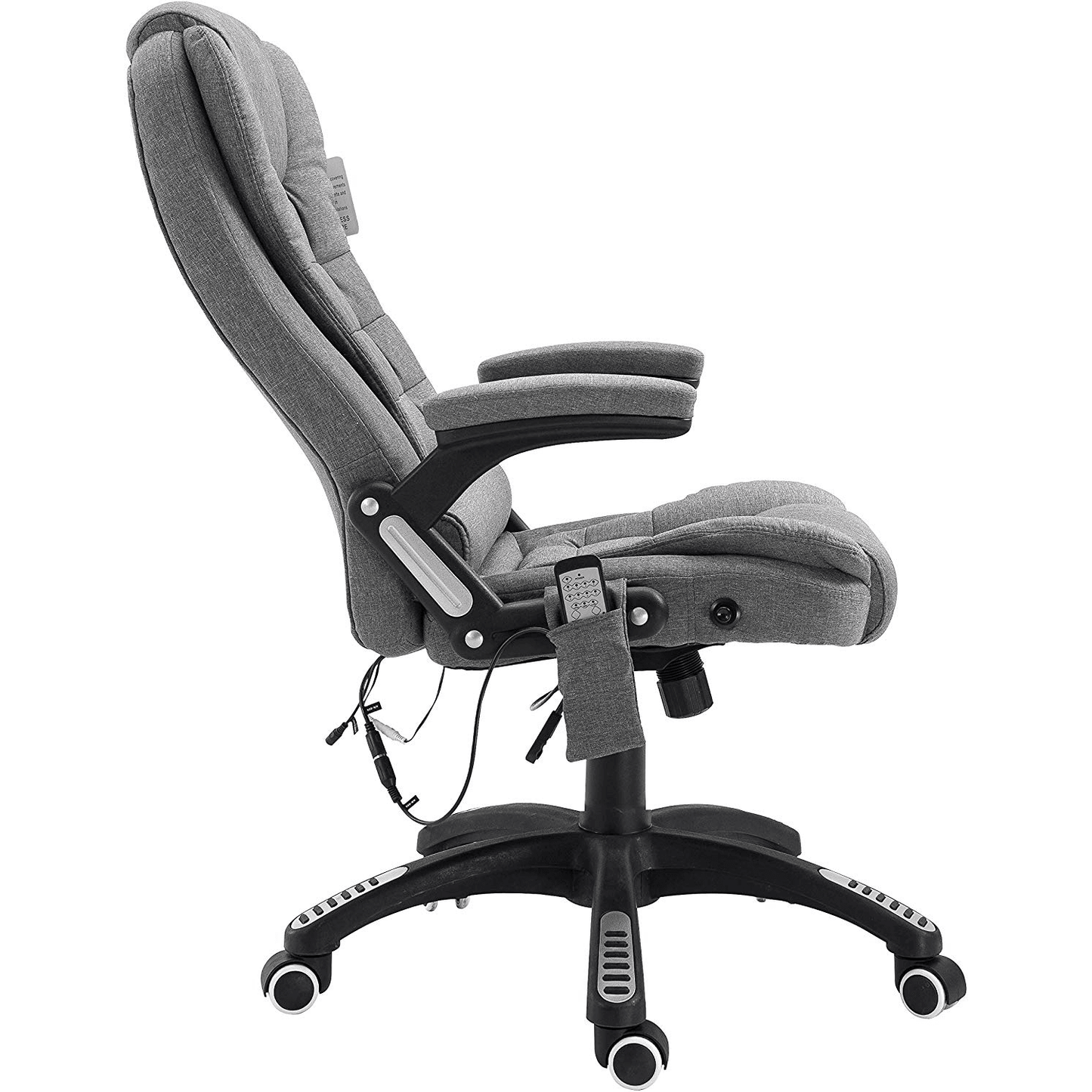 Fauteuil de bureau pivotant et inclinable, rembourré et massant, tissu gris MM17