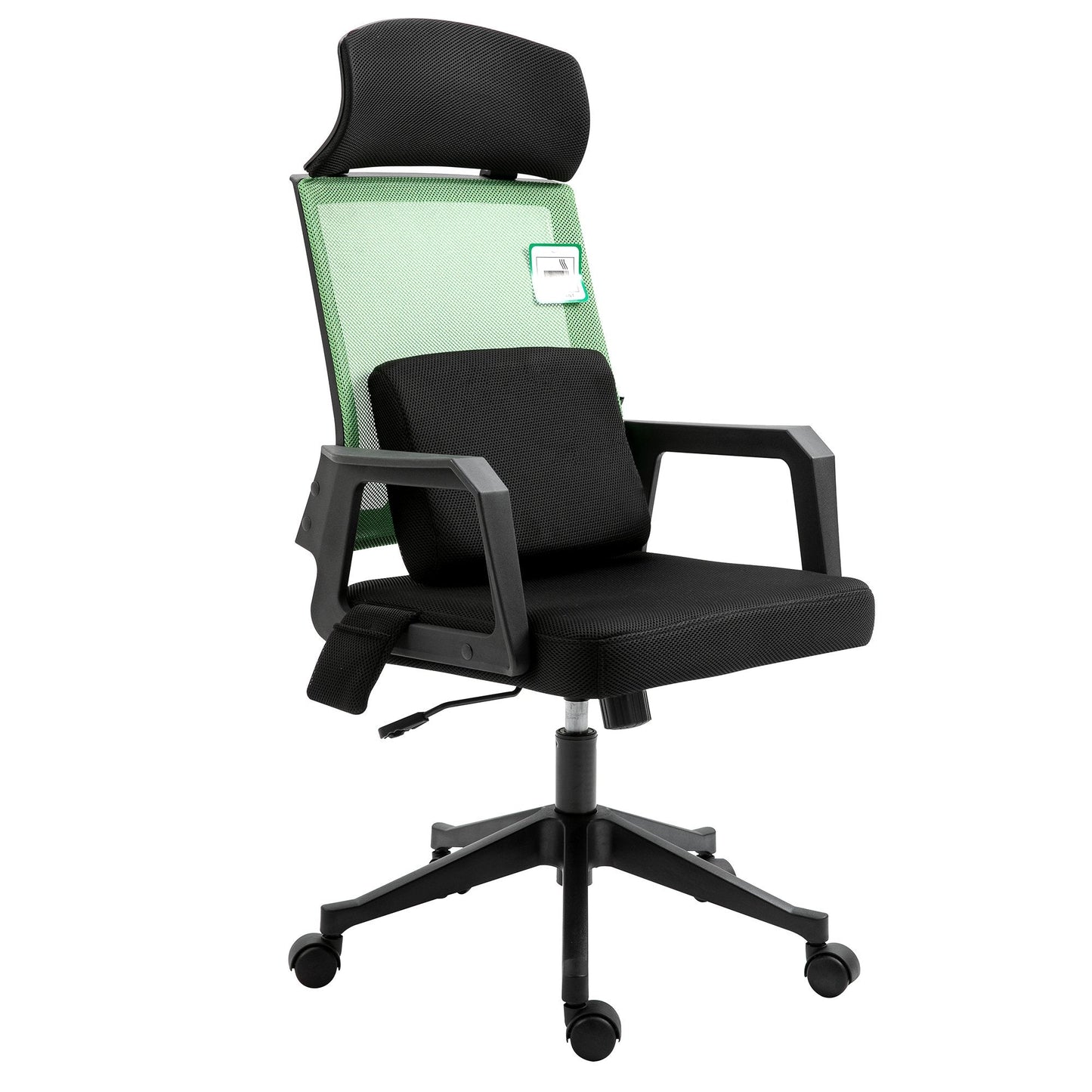 Chaise de bureau pivotante Beni Plus en maille avec coussin lombaire massant, vert