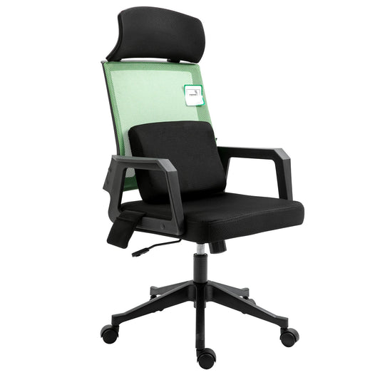 Chaise de bureau pivotante Beni Plus en maille avec coussin lombaire massant, vert