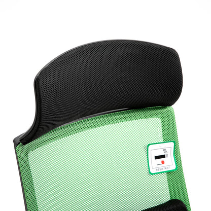 Chaise de bureau pivotante Beni Plus en maille avec coussin lombaire massant, vert