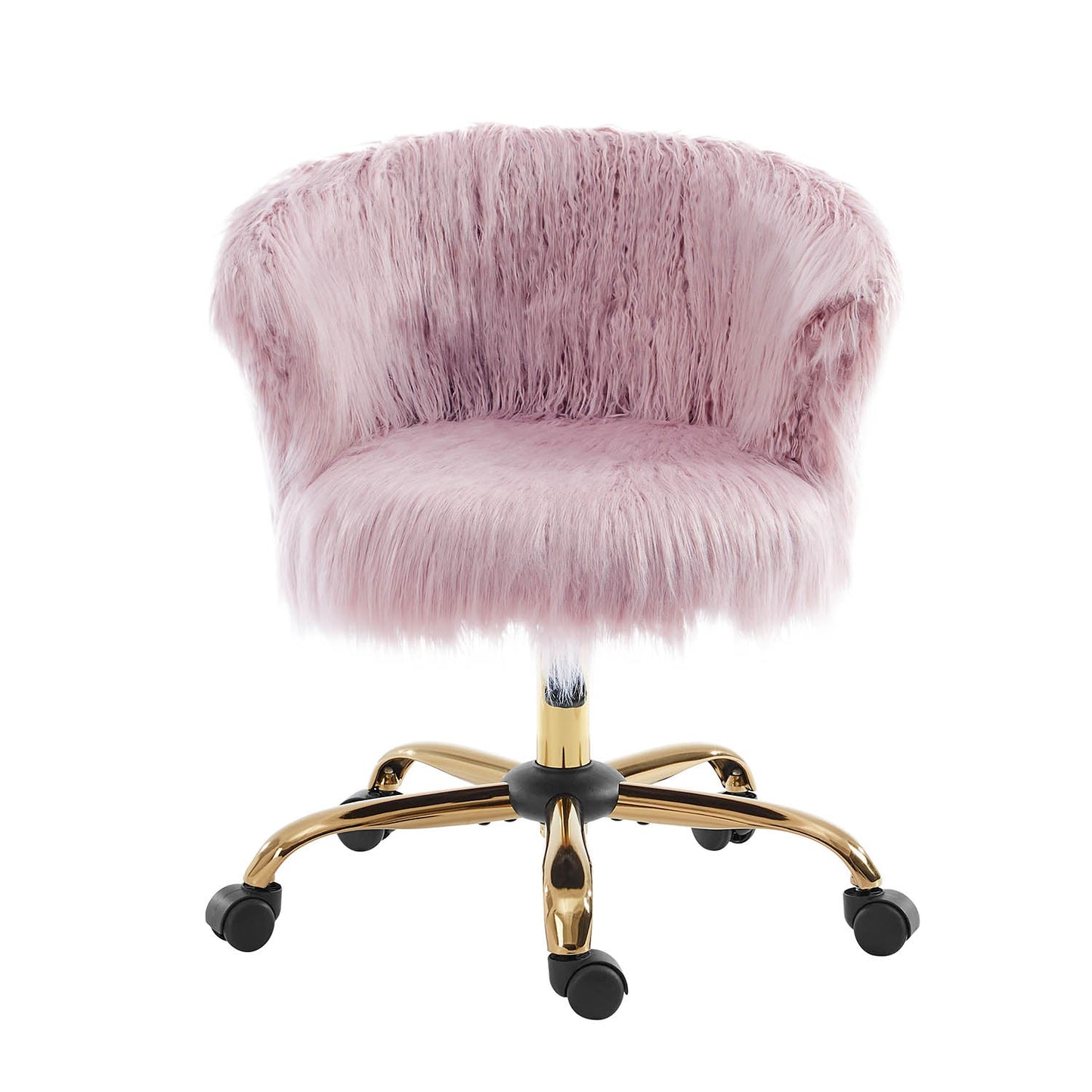 Fauteuil pivotant en fausse fourrure à poils longs Kylie Plush, rose
