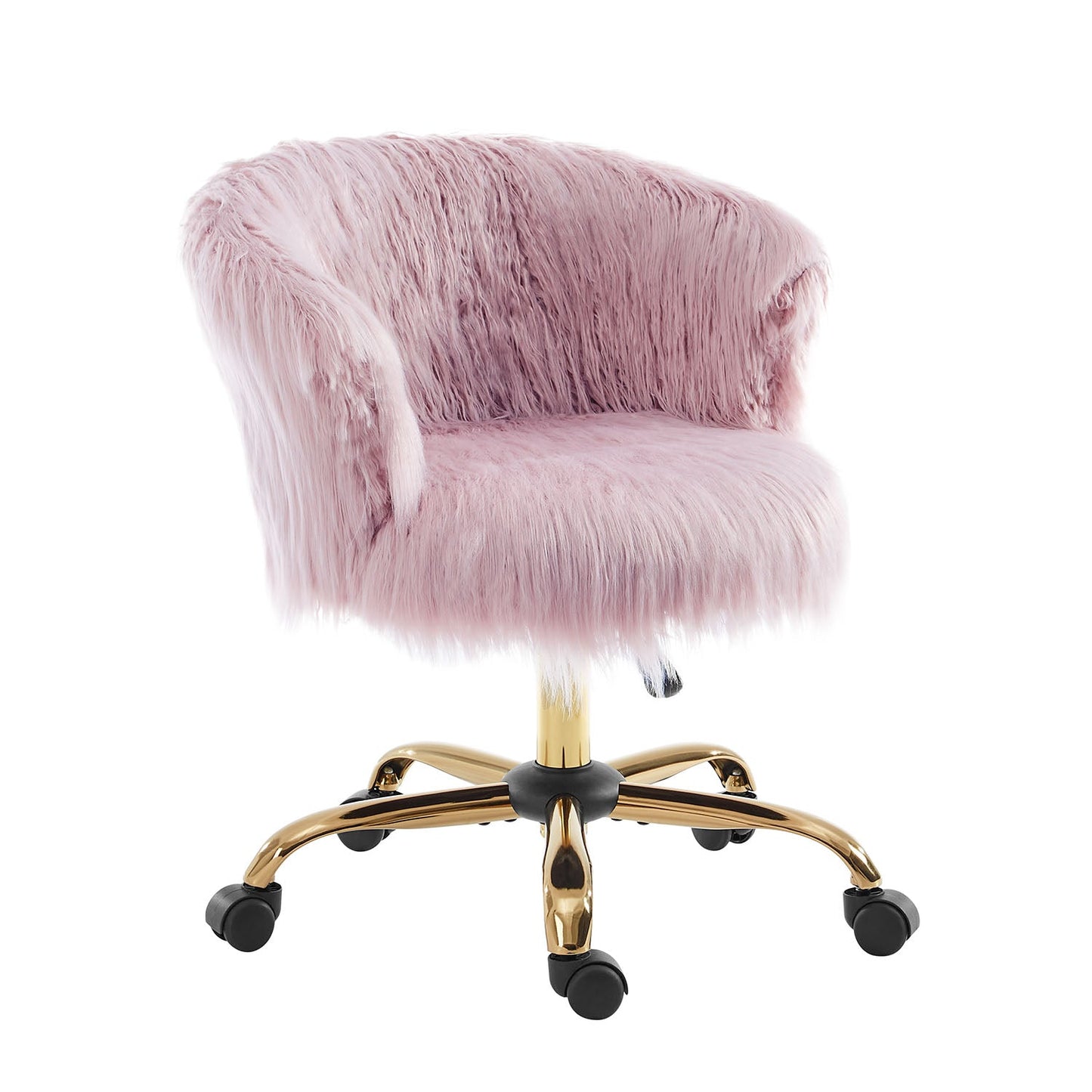 Fauteuil pivotant en fausse fourrure à poils longs Kylie Plush, rose