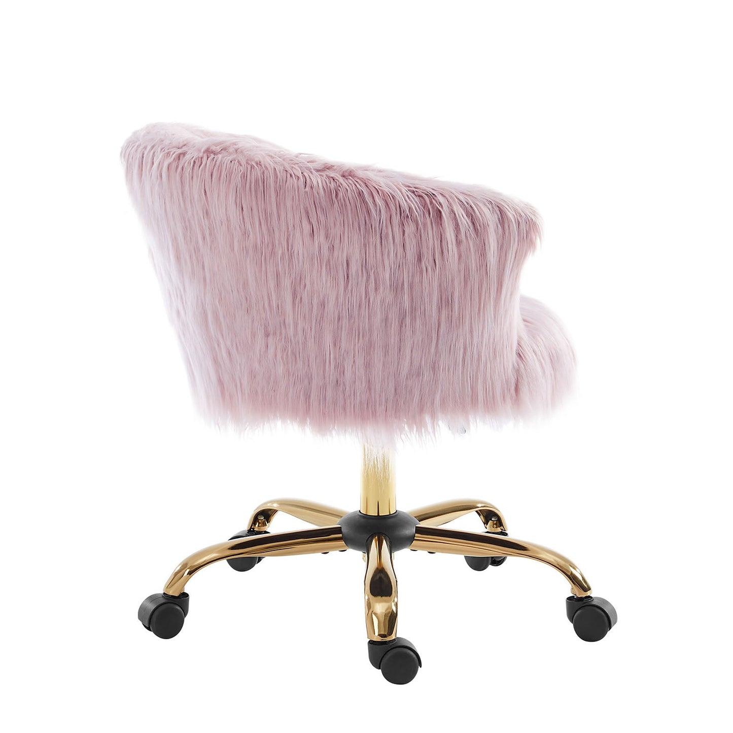 Fauteuil pivotant en fausse fourrure à poils longs Kylie Plush, rose