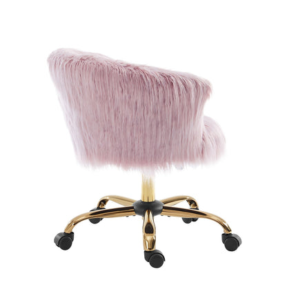 Fauteuil pivotant en fausse fourrure à poils longs Kylie Plush, rose