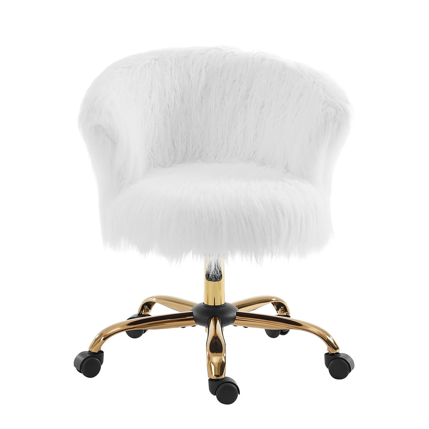 Fauteuil pivotant en fausse fourrure à poils longs Kylie Plush, blanc