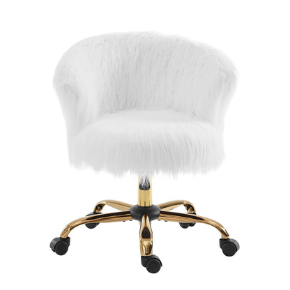 Fauteuil pivotant en fausse fourrure à poils longs Kylie Plush, blanc