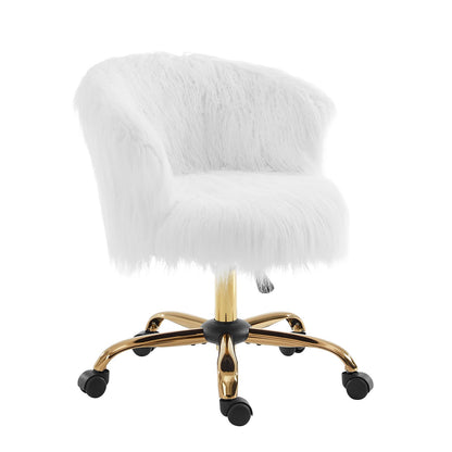 Fauteuil pivotant en fausse fourrure à poils longs Kylie Plush, blanc