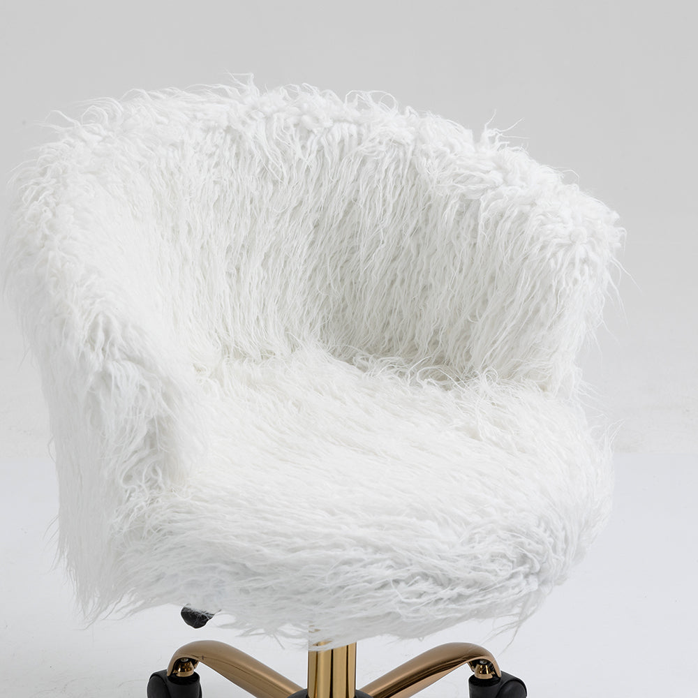 Fauteuil pivotant en fausse fourrure à poils longs Kylie Plush, blanc