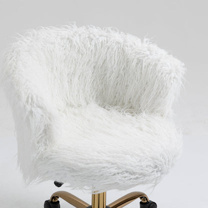 Fauteuil pivotant en fausse fourrure à poils longs Kylie Plush, blanc