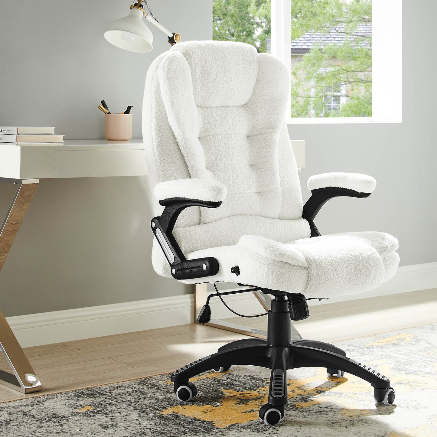 Fauteuil de bureau inclinable standard extra-rembourré, MO17, blanc Teddy