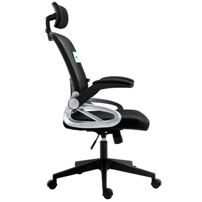 Chaise de bureau pivotante à dossier haut en maille extra-rembourrée avec appui-tête et accoudoirs réglables, noire