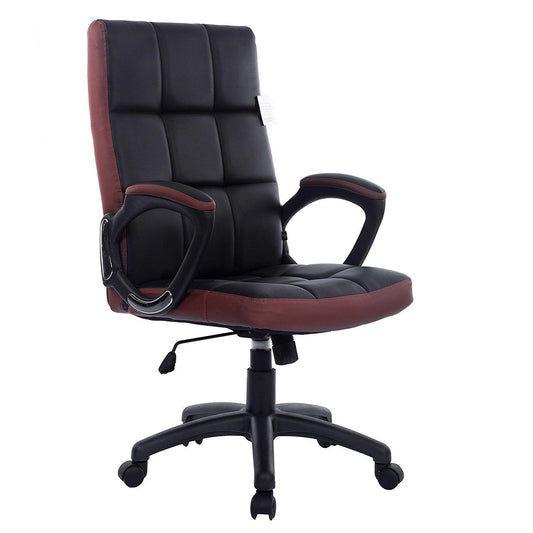 Fauteuil de bureau pivotant en similicuir avec panneaux contrastés gaufrés et dossier haut, noir et marron