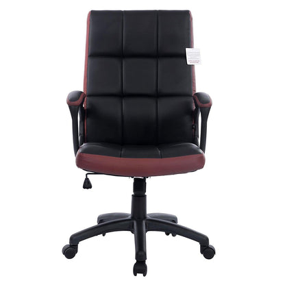 Fauteuil de bureau pivotant en similicuir avec panneaux contrastés gaufrés et dossier haut, noir et marron