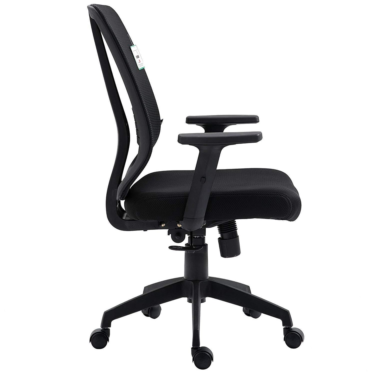 Chaise de bureau pivotante à dossier moyen en maille noire avec inclinaison synchronisée et accoudoirs réglables