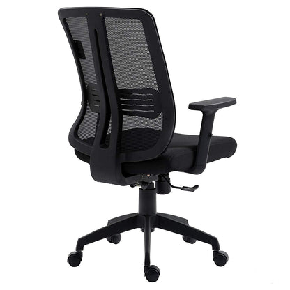 Chaise de bureau pivotante à dossier moyen en maille noire avec inclinaison synchronisée et accoudoirs réglables