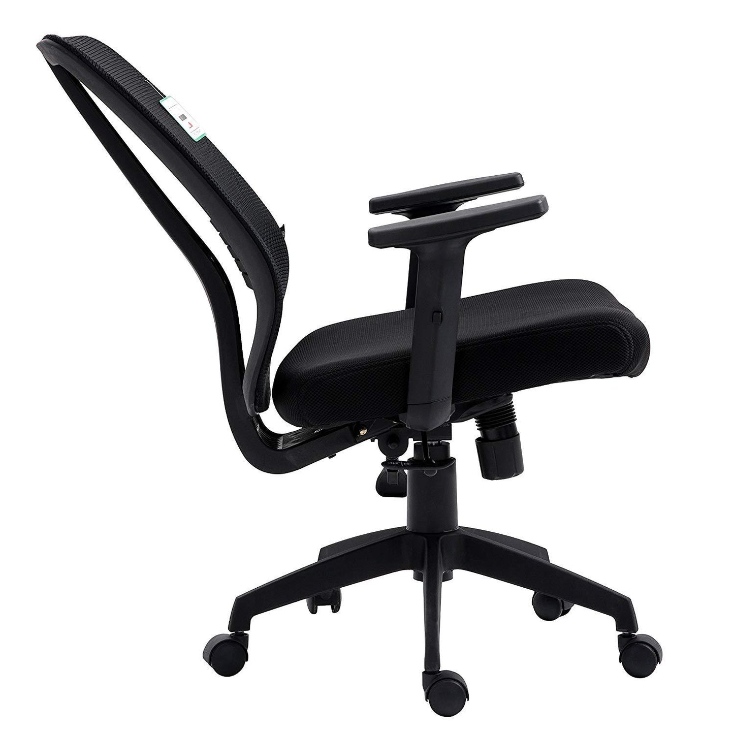 Chaise de bureau pivotante à dossier moyen en maille noire avec inclinaison synchronisée et accoudoirs réglables