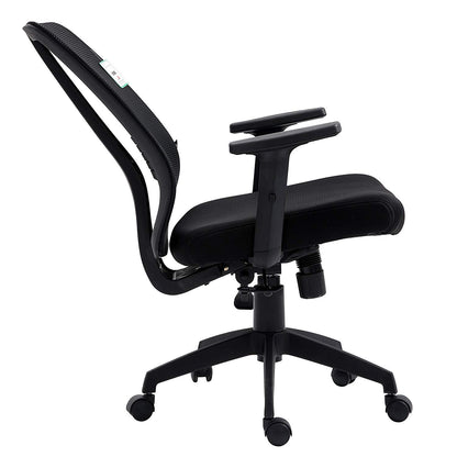 Chaise de bureau pivotante à dossier moyen en maille noire avec inclinaison synchronisée et accoudoirs réglables