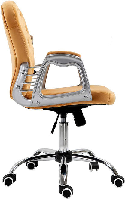 Fauteuil pivotant Chesterfield en velours moutarde