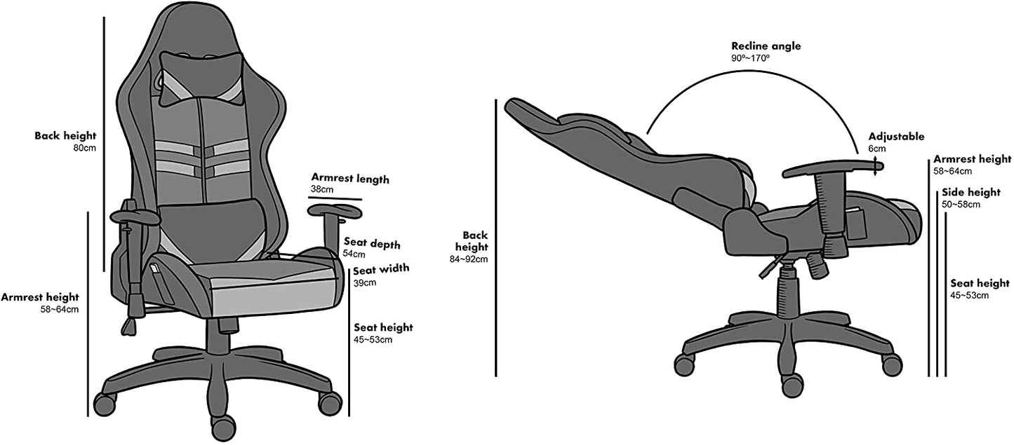 Chaise de bureau gaming VIRIBUS X1 avec éclairage LED 12 couleurs, noire