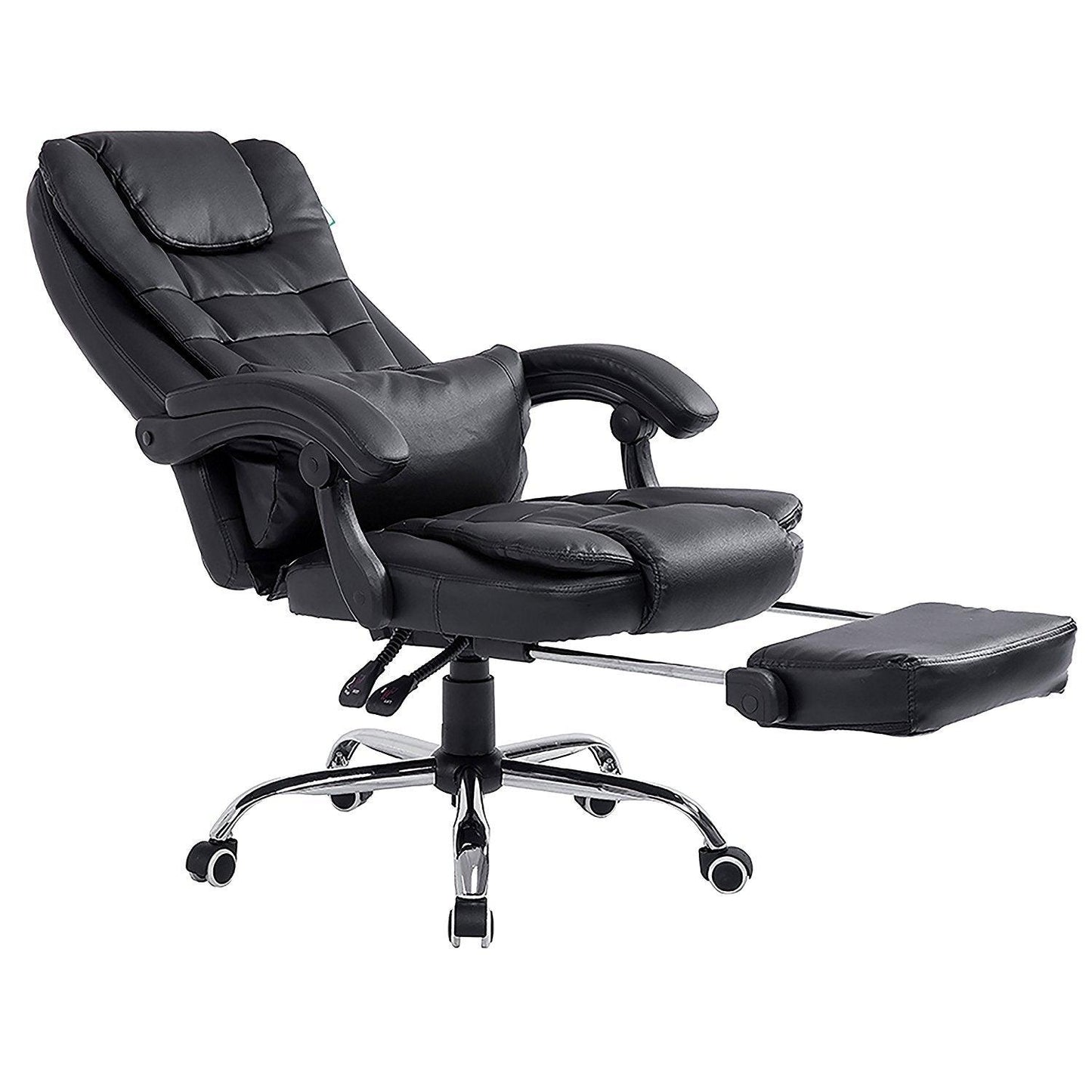 Fauteuil de direction inclinable et relaxant en similicuir, dossier haut extra-rembourré, avec repose-pieds, MR34, noir