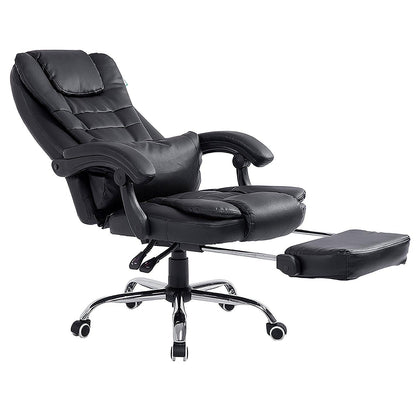 Fauteuil de direction inclinable et relaxant en similicuir, dossier haut extra-rembourré, avec repose-pieds, MR34, noir