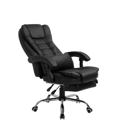 Fauteuil de direction inclinable et relaxant en similicuir, dossier haut extra-rembourré, avec repose-pieds, MR34, noir