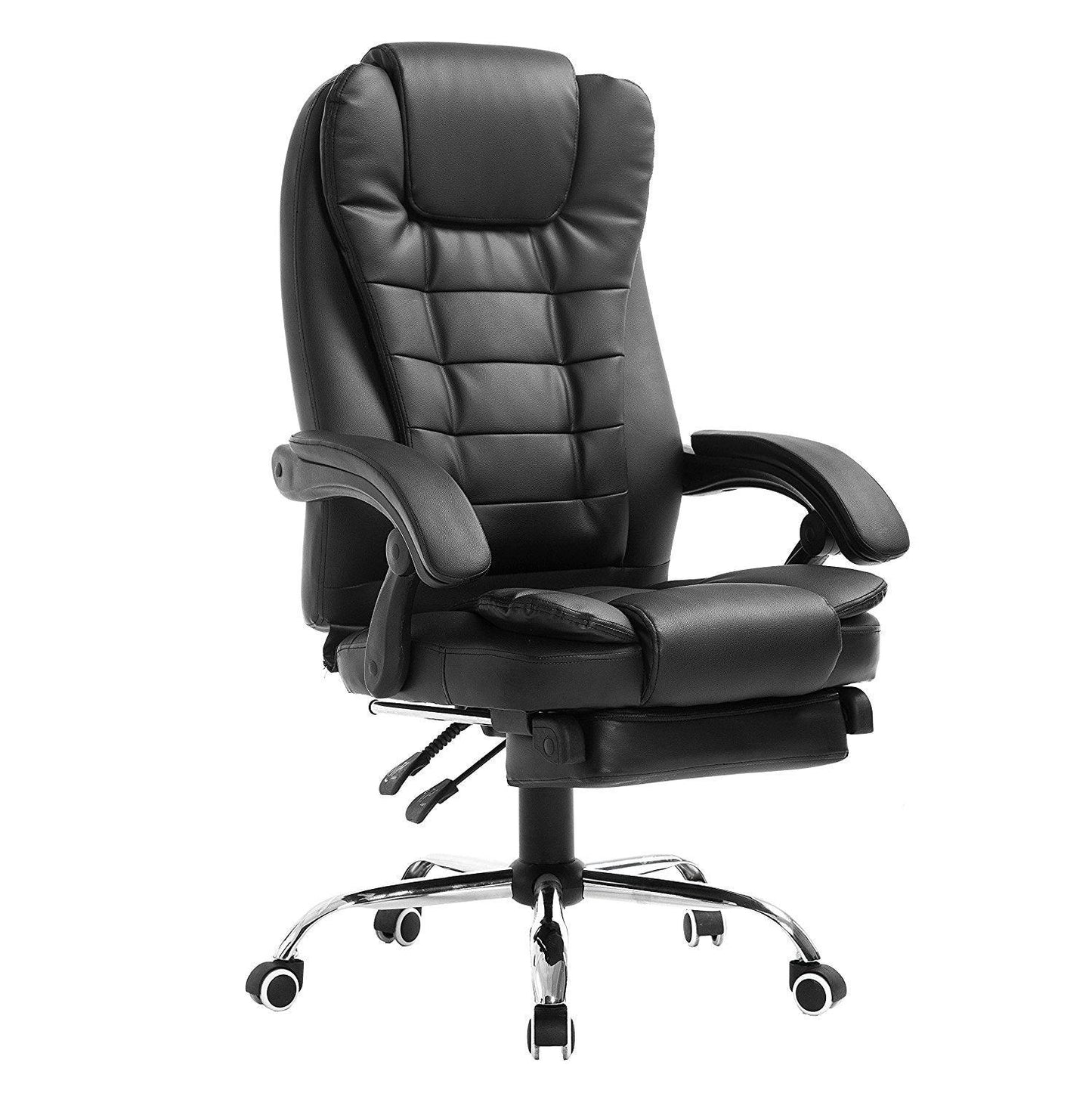 Fauteuil de direction inclinable et relaxant en similicuir, dossier haut extra-rembourré, avec repose-pieds, MR34, noir