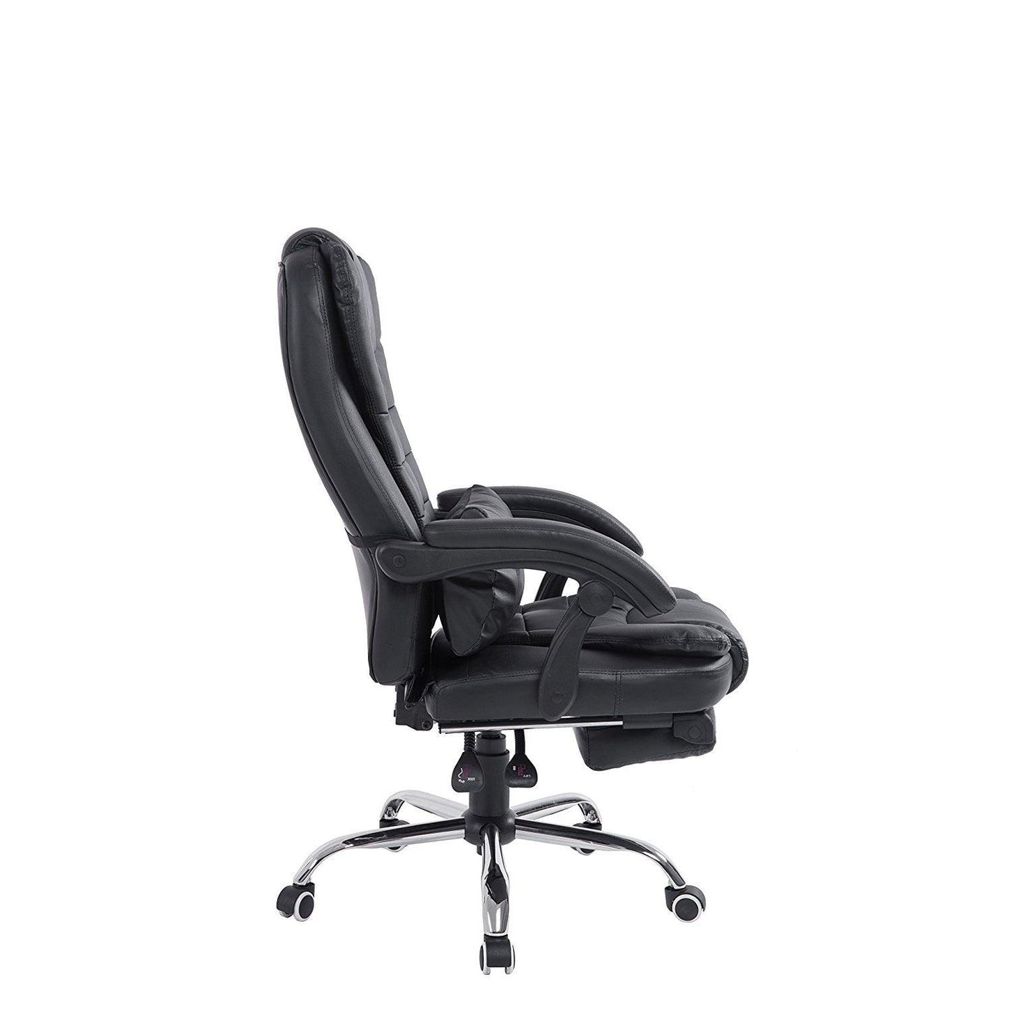 Fauteuil de direction inclinable et relaxant en similicuir, dossier haut extra-rembourré, avec repose-pieds, MR34, noir