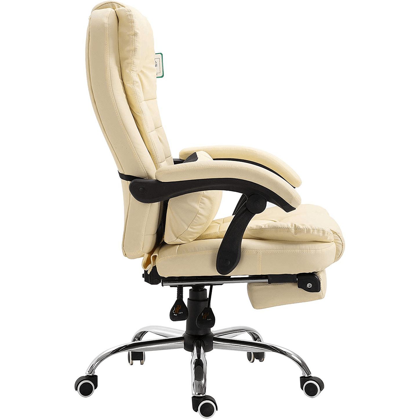Fauteuil de bureau inclinable avec repose-pieds, appui-tête et coussin lombaire, cuir PU crème