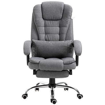 Fauteuil de bureau inclinable avec repose-pieds, appui-tête et coussin lombaire, tissu gris