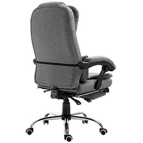 Fauteuil de bureau inclinable avec repose-pieds, appui-tête et coussin lombaire, tissu gris