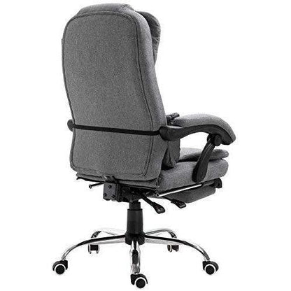 Fauteuil de bureau inclinable avec repose-pieds, appui-tête et coussin lombaire, tissu gris