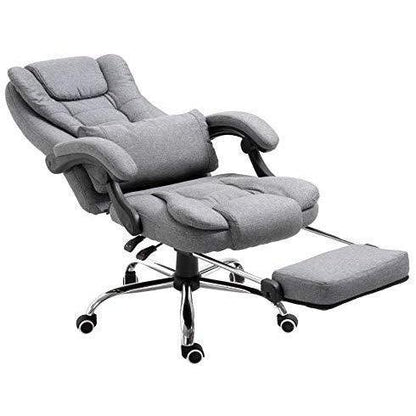 Fauteuil de bureau inclinable avec repose-pieds, appui-tête et coussin lombaire, tissu gris
