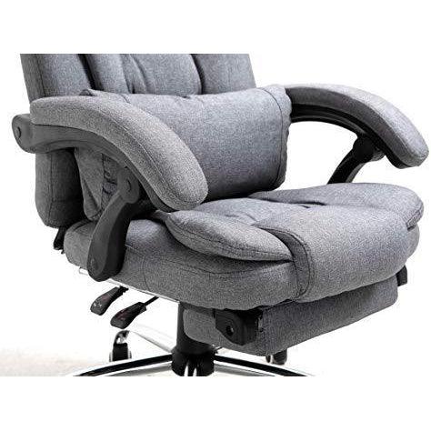 Fauteuil de bureau inclinable avec repose-pieds, appui-tête et coussin lombaire, tissu gris