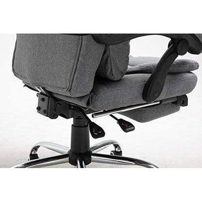 Fauteuil de bureau inclinable avec repose-pieds, appui-tête et coussin lombaire, tissu gris
