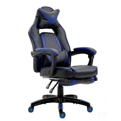 Fauteuil de jeu pivotant inclinable à dossier haut avec repose-pieds et coussin lombaire et de tête réglable, MR49 noir et bleu