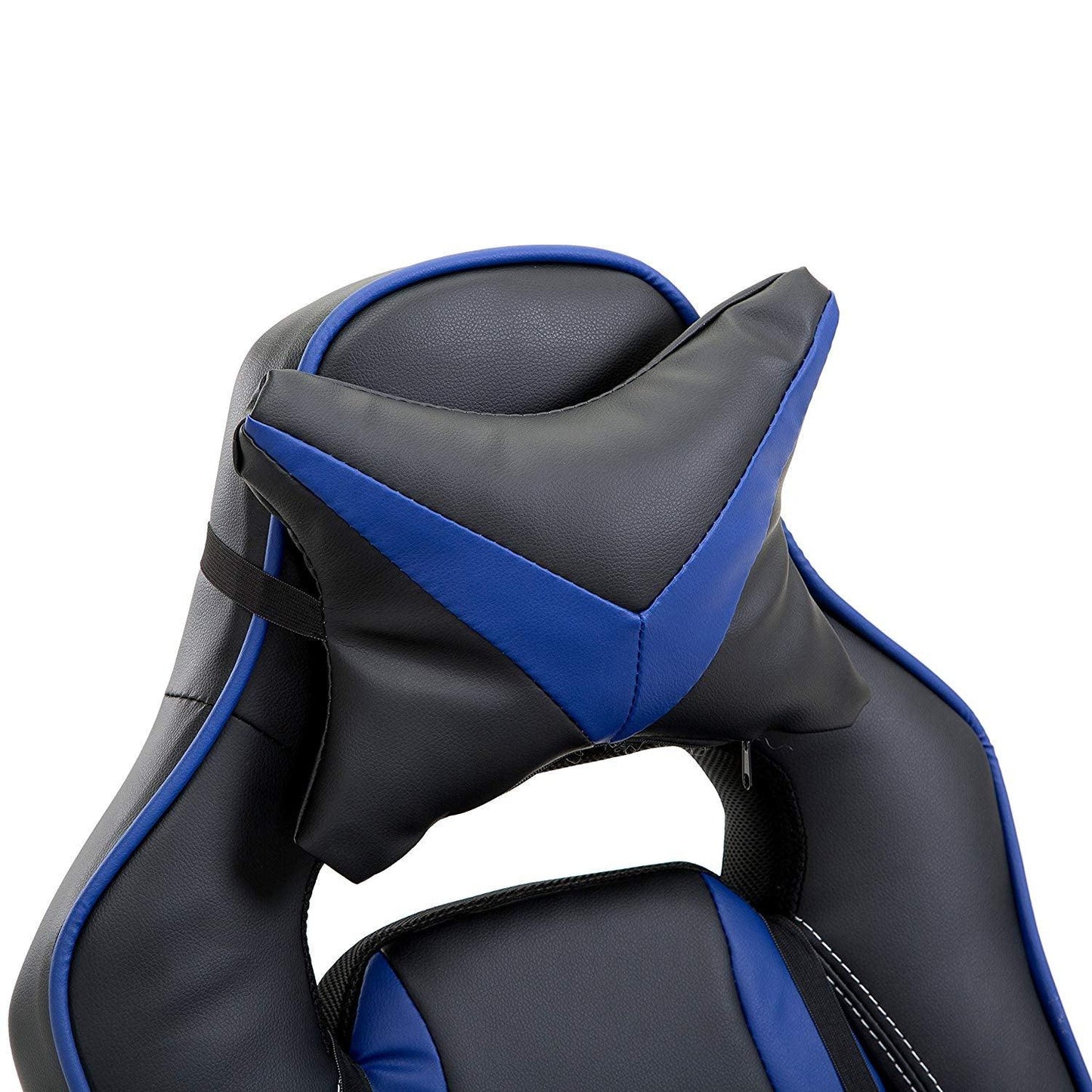 Fauteuil de jeu pivotant inclinable à dossier haut avec repose-pieds et coussin lombaire et de tête réglable, MR49 noir et bleu