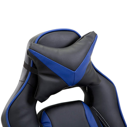 Fauteuil de jeu pivotant inclinable à dossier haut avec repose-pieds et coussin lombaire et de tête réglable, MR49 noir et bleu