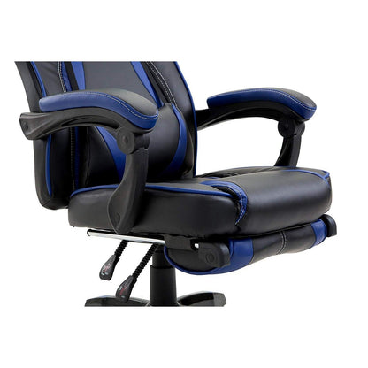 Fauteuil de jeu pivotant inclinable à dossier haut avec repose-pieds et coussin lombaire et de tête réglable, MR49 noir et bleu