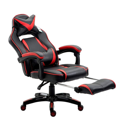Fauteuil de jeu pivotant inclinable à dossier haut avec repose-pieds et coussin lombaire et de tête réglable, MR49 noir et rouge