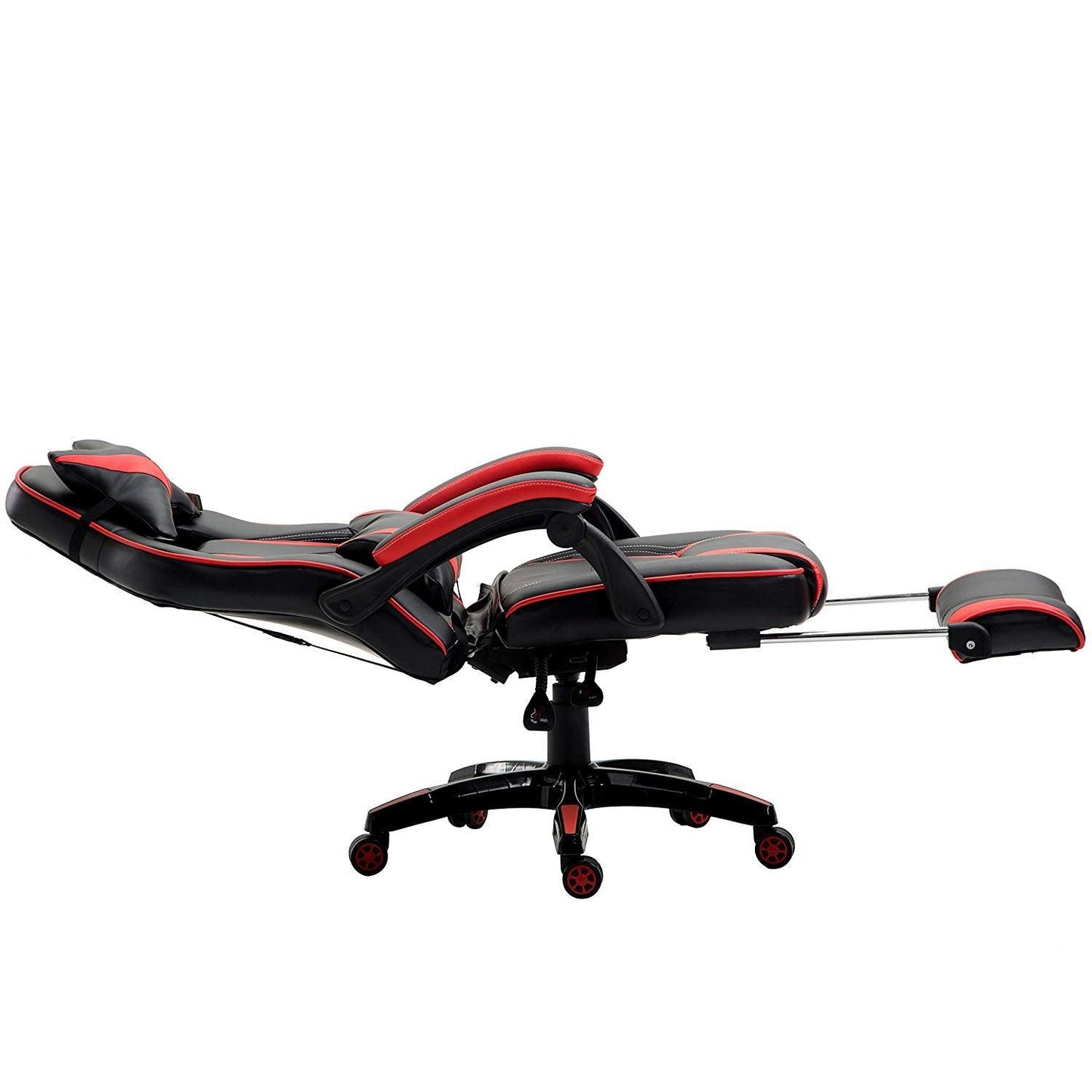 Fauteuil de jeu pivotant inclinable à dossier haut avec repose-pieds et coussin lombaire et de tête réglable, MR49 noir et rouge