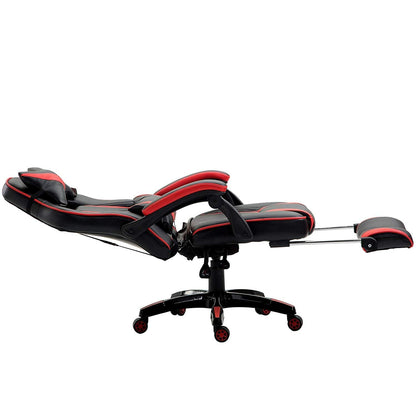 Fauteuil de jeu pivotant inclinable à dossier haut avec repose-pieds et coussin lombaire et de tête réglable, MR49 noir et rouge