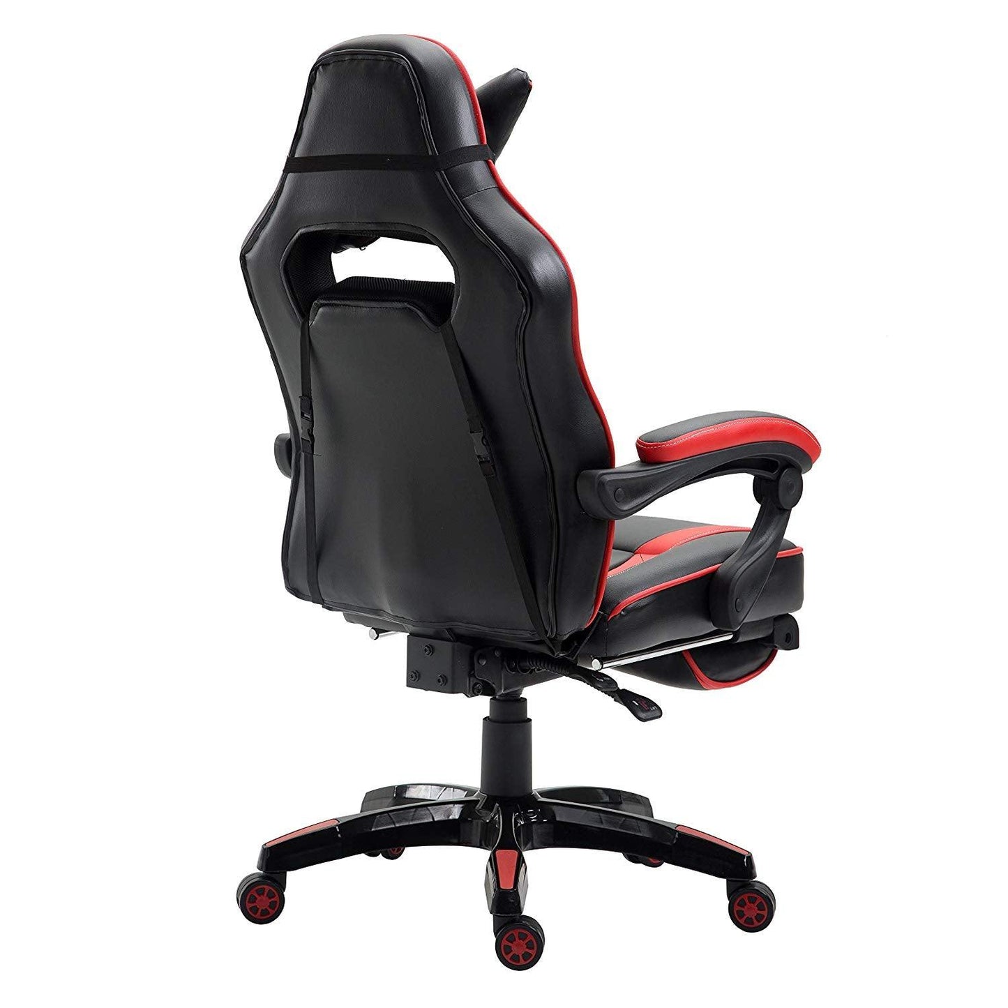 Fauteuil de jeu pivotant inclinable à dossier haut avec repose-pieds et coussin lombaire et de tête réglable, MR49 noir et rouge