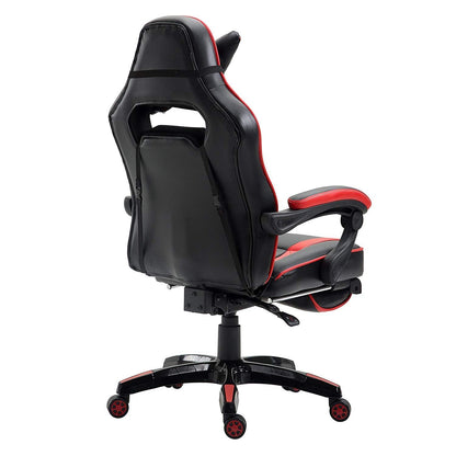 Fauteuil de jeu pivotant inclinable à dossier haut avec repose-pieds et coussin lombaire et de tête réglable, MR49 noir et rouge